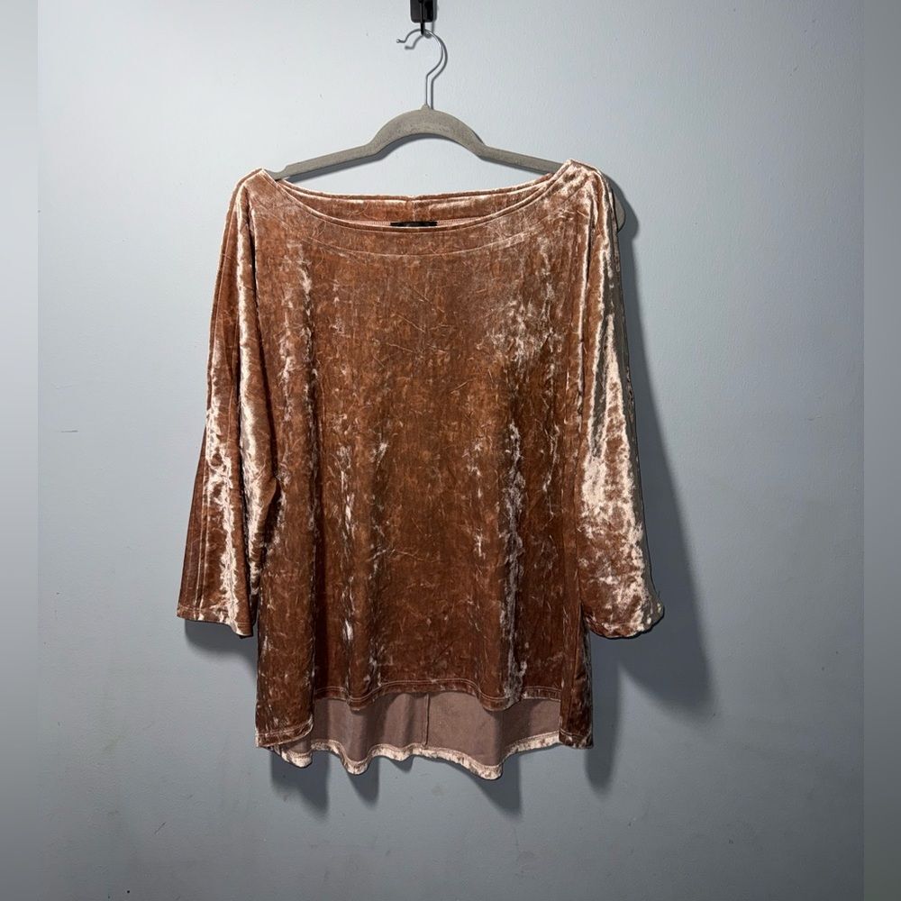 Spense women’s Rose Gold Velvet Cold Shoulder Top Size XL EUC Holiday festive